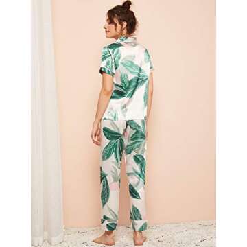 Milumia Women's Loungewear Button Down Pajamas Set Short Sleeve Nightwear Pants Sleepwear Green Larg...