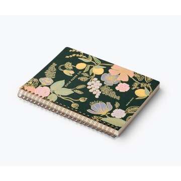 RIFLE PAPER CO. Colette Spiral-Bound Notebook, 150 Pages, Inner Storage Pocket Folders, Full Color Cover Features Metallic Gold Foil Accents. 8.25" L x 6.25" W