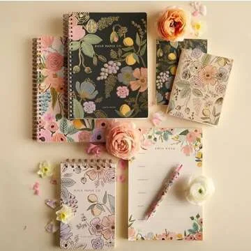 RIFLE PAPER CO. Colette Spiral-Bound Notebook, 150 Pages, Inner Storage Pocket Folders, Full Color Cover Features Metallic Gold Foil Accents. 8.25" L x 6.25" W