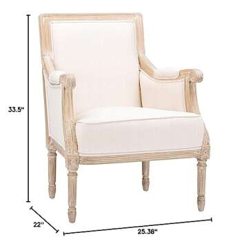 Baxton Studio Chavanon Wood and Linen Traditional French Accent Chair with Arm Rest, Light Beige