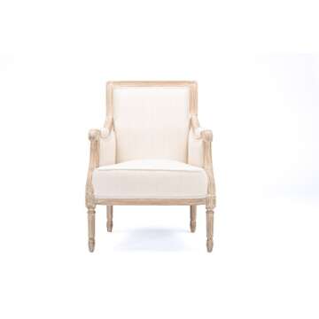 Baxton Studio Chavanon Wood and Linen Traditional French Accent Chair with Arm Rest, Light Beige