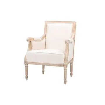 Baxton Studio Chavanon Wood and Linen Traditional French Accent Chair with Arm Rest, Light Beige