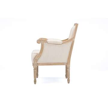 Baxton Studio Chavanon Wood and Linen Traditional French Accent Chair with Arm Rest, Light Beige