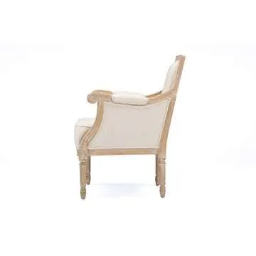 Baxton Studio Chavanon Wood and Linen Traditional French Accent Chair with Arm Rest, Light Beige