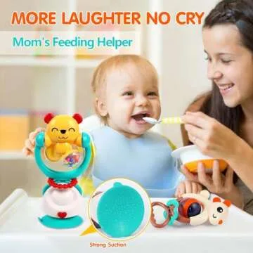 Baby Toys 6-12 Months Infant Toys Set of 3 High Chair Suction Cup Rattle Teething Toys for Baby 6 7 ...