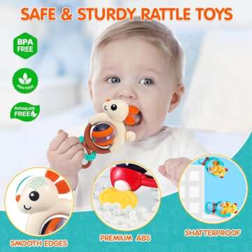 Baby Toys 6-12 Months Infant Toys Set of 3 High Chair Suction Cup Rattle Teething Toys for Baby 6 7 9 12-18 Months 2-in-1 Sensory Development Tray Toy Baby Gifts for Boys Girls