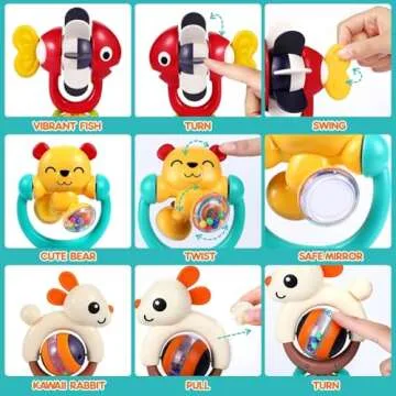 Baby Toys 6-12 Months Infant Toys Set of 3 High Chair Suction Cup Rattle Teething Toys for Baby 6 7 9 12-18 Months 2-in-1 Sensory Development Tray Toy Baby Gifts for Boys Girls