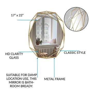 Mirrorize, 22x17 Framed Gold Hexagon Mirror, Geometric Hanging Modern Metal Frame Accent Wall Mirror for Bathroom Entryway Bedroom (IMP8449)