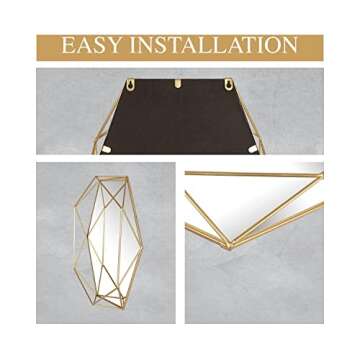 Mirrorize, 22x17 Framed Gold Hexagon Mirror, Geometric Hanging Modern Metal Frame Accent Wall Mirror for Bathroom Entryway Bedroom (IMP8449)