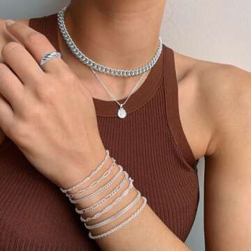 Reoxvo Silver Bracelets Stack Jewelry for Women Non Tarnish Dainty 925 Sterling Silver Plated Chain ...