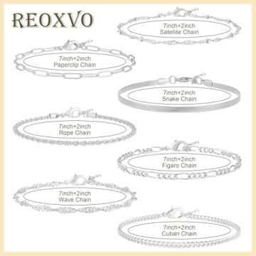 Reoxvo Silver Bracelets Stack Jewelry for Women Non Tarnish Dainty 925 Sterling Silver Plated Chain Link Bracelet Set Accessories for Women Trendy