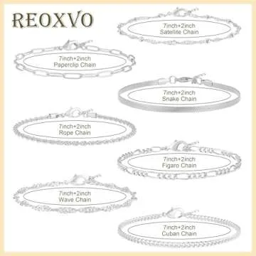 Reoxvo Silver Bracelets Stack Jewelry for Women Non Tarnish Dainty 925 Sterling Silver Plated Chain Link Bracelet Set Accessories for Women Trendy