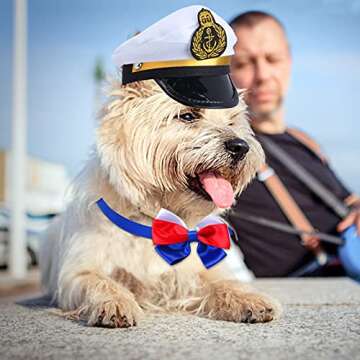 Yewong Pet Captain Costume Set Dog Cat Sea Sailor Hat with Pet Necktie/Bowtie for Cat Puppy Navy Halloween Cosplay Party Supplies Photo Props (Bowtie Set-3)