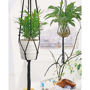 Free-Air Macrame Plant Hangers Indoor Outdoor,41'' Simple Design Flower Pot Hanger,Hanging Planters Holder Basket Handmade Cotton Rope with Hooks for Boho Home Decor-Black||4Pack