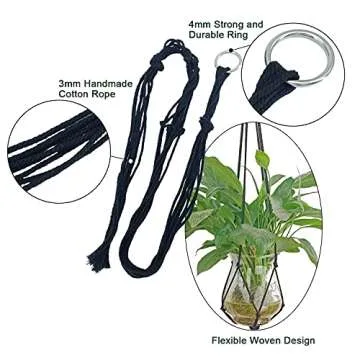 Free-Air Macrame Plant Hangers Indoor Outdoor,41'' Simple Design Flower Pot Hanger,Hanging Planters Holder Basket Handmade Cotton Rope with Hooks for Boho Home Decor-Black||4Pack