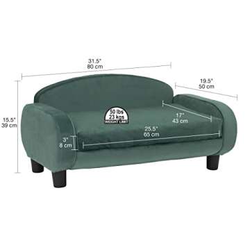 Paws & Purrs Modern Pet Sofa 31.5" Wide Low Back Lounging Bed with Removable Mattress Cover in Espresso/Teal