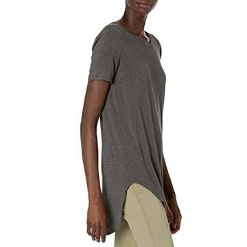 Daily Ritual Women's Jersey Standard-Fit Short-Sleeve Open Crewneck Tunic, Charcoal Heather, Large
