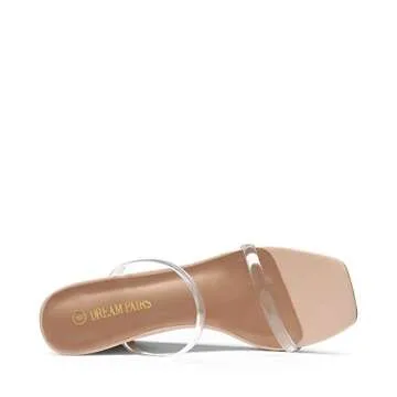 DREAM PAIRS Women's Slides Wedge Sandals Two Strap Square Open Toe Dress Shoes SDPW2224W,Nude Clear,9.5