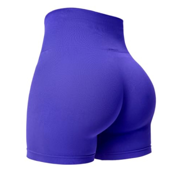 YEOREO Women Seamless High Waist Shorts Smile Contour Biker Shorts Gym Yoga Workout Cobalt S