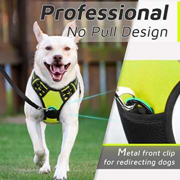 Eagloo Dog Harness Medium Sized Dog, No Pull Service Vest with Reflective Strips and Control Handle, Adjustable and Comfortable for Easy Walking, No Choke Pet Harness with 2 Metal Rings, Green, M