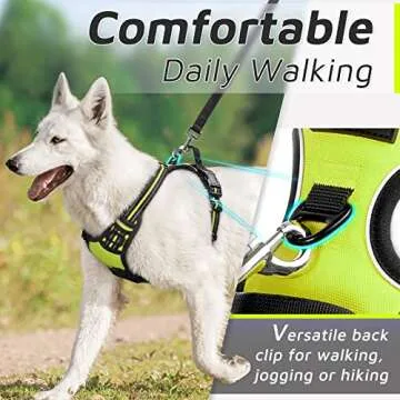 Eagloo Dog Harness Medium Sized Dog, No Pull Service Vest with Reflective Strips and Control Handle, Adjustable and Comfortable for Easy Walking, No Choke Pet Harness with 2 Metal Rings, Green, M
