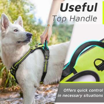 Eagloo Dog Harness Medium Sized Dog, No Pull Service Vest with Reflective Strips and Control Handle, Adjustable and Comfortable for Easy Walking, No Choke Pet Harness with 2 Metal Rings, Green, M