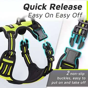 Eagloo Dog Harness Medium Sized Dog, No Pull Service Vest with Reflective Strips and Control Handle, Adjustable and Comfortable for Easy Walking, No Choke Pet Harness with 2 Metal Rings, Green, M