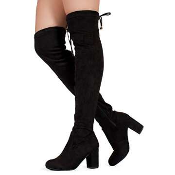 RF ROOM OF FASHION Chateau Women's Over The Knee Block Heel Stretch Boots (Regular Calf) (Black SU, ...