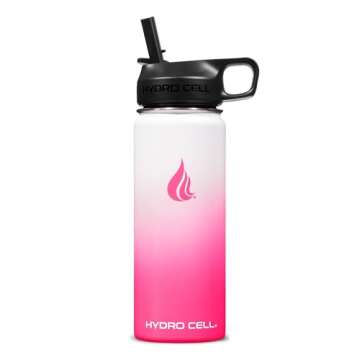 HYDRO CELL Stainless Steel Insulated Water Bottle with Straw - For Cold & Hot Drinks - Metal Vacuum Flask with Screw Cap and Modern Leakproof Sport Thermos for Kids & Adults (White/Pink 18oz)
