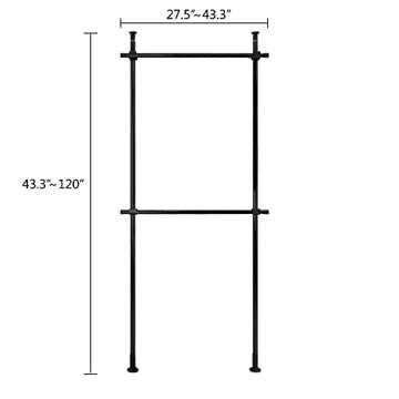ZHFEISY 2 Tier Clothes Rack, Adjustable Clothing Rack for Hanging Clothes, Heavy Duty Free-Standing Garment Racks,Floor to Ceiling Clothes Hanger Closet System for Bedroom Laundry Room, Black
