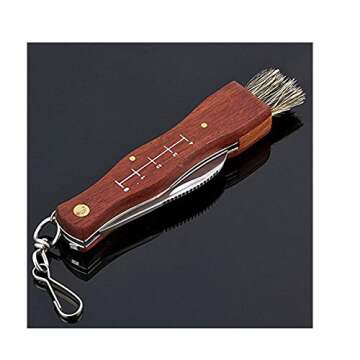 Folding Mushroom Knife with Wood Handle & Brush