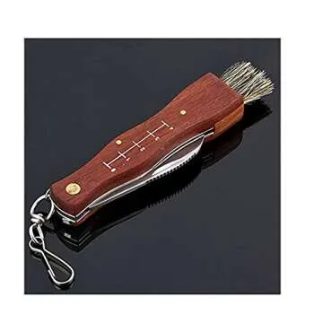 Folding Mushroom Knife with Wood Handle & Brush
