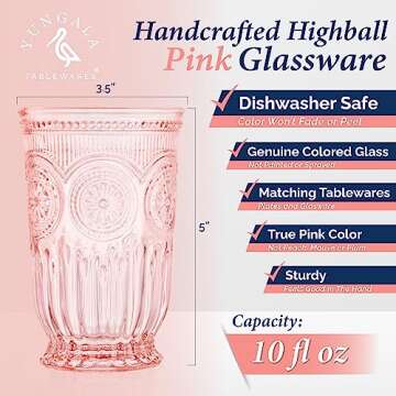 Yungala Pink Highball Tumblers set of 6 vintage glassware pink drinking glasses for lovers of colore...