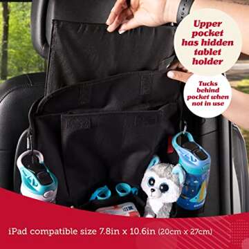 Lusso Gear Heavy Duty Back Seat Car Organizer Extra Large for Protection, Sag Proof & Reinforced Corners, Protects iPad & Backseat, 12 Versatile Car Seat Organizer Storage Compartments (Black)