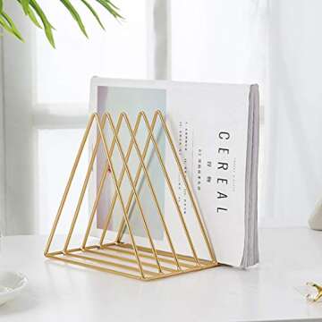QPEY Triangle File Holder,5 Slot Metal Vinyl Record Stand Holder Magazine Newspaper Holder Photograp...