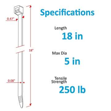 ANOSON Large Zip Ties 18 inch (20 inch actual), 50 Pack, Heavy Duty, 250 lb Tensile Strength, Black