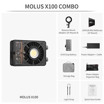 Zhi yun Molus X100 Combo 100W LED Video Light CCT 2700K~6500K CRI≥95 TLCI≥97 ZY Mount App Contro...