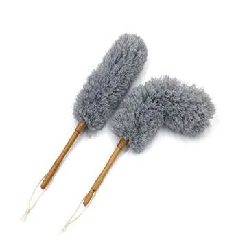 J&A Microfiber Duster Lightweight Feather Duster Comfortable Grip with Grey Bendable Head Bamboo Handle for Home, Office and Car 22.4 inches Long