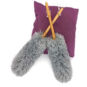 J&A Microfiber Duster Lightweight Feather Duster Comfortable Grip with Grey Bendable Head Bamboo Handle for Home, Office and Car 22.4 inches Long