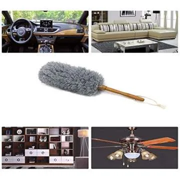 J&A Microfiber Duster Lightweight Feather Duster Comfortable Grip with Grey Bendable Head Bamboo Handle for Home, Office and Car 22.4 inches Long