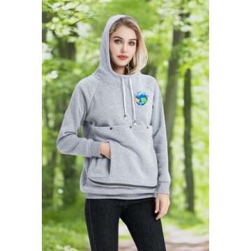 LINYUCHEN Cat Dog Carrier Hoodies – Puppy Kitten Carrying Sweatshirt Large Pet Pocket Pullover Top – Unisex Kangaroo Hoodies Grey