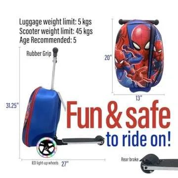 Fast Forward Spiderman Scooter Suitcase for Kids Ride-On 18in