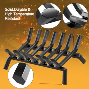 AMAGABELI GARDEN & HOME Fireplace Log Grate 21 inch Wrought Iron Fire Place Grates Heavy Duty Solid ...