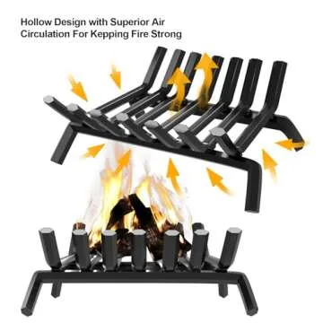 AMAGABELI GARDEN & HOME Fireplace Log Grate 21 inch Wrought Iron Fire Place Grates Heavy Duty Solid Steel Indoor Chimney Hearth 3/4" Bar Outdoor Firepit Wood Stove Firewood Burning Rack Holder