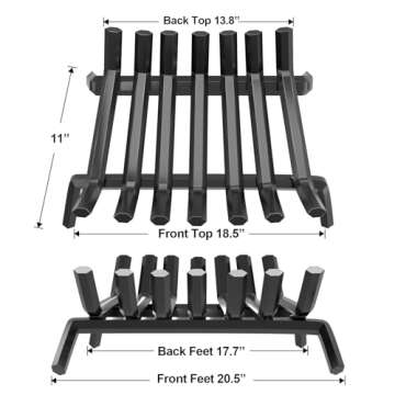 AMAGABELI GARDEN & HOME Fireplace Log Grate 21 inch Wrought Iron Fire Place Grates Heavy Duty Solid Steel Indoor Chimney Hearth 3/4" Bar Outdoor Firepit Wood Stove Firewood Burning Rack Holder