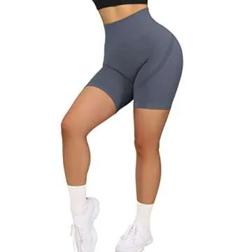 RUUHEE Women Seamless Scrunch Butt Contour Yoga Short 5" High Waist Booty Workout Biker Shorts(Small,Blue)