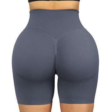 RUUHEE Women Seamless Scrunch Butt Contour Yoga Short 5" High Waist Booty Workout Biker Shorts(Small,Blue)