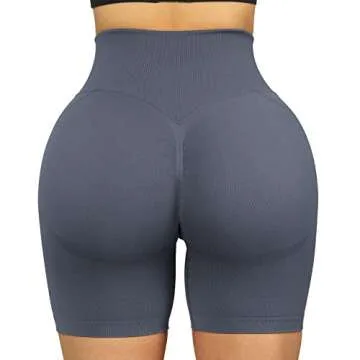 RUUHEE Women Seamless Scrunch Butt Contour Yoga Short 5" High Waist Booty Workout Biker Shorts(Small,Blue)