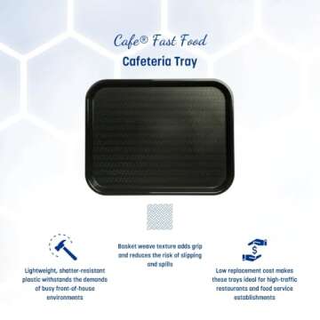 Carlisle FoodService Products Cafe Fast Food Cafeteria Tray with Patterned Surface for Cafeterias, Fast Food, And Dining Room, Plastic, 17.87 X 14 X 0.98 Inches, Black, (Pack of 12)