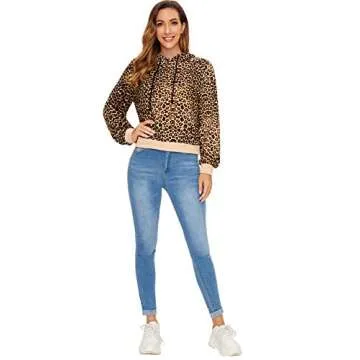 SweatyRocks Women's Leopard Long Sleeve Hoodie Sweatshirt